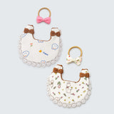 2 Pcs Set Rabbit Print Soft Muslin Adjustable Button Closure Bibs with Matching Bow Hair Tie