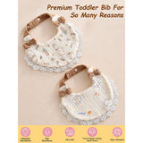 2 Pcs Set Rabbit Print Soft Muslin Adjustable Button Closure Bibs with Matching Bow Hair Tie