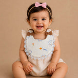 2 Pcs Set Rabbit Print Soft Muslin Adjustable Button Closure Bibs with Matching Bow Hair Tie