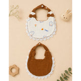 2 Pcs Set Rabbit Print Soft Muslin Adjustable Button Closure Bibs with Matching Bow Hair Tie