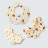 3 Pcs Set cream multi Print Soft Muslin Adjustable Button Closure & Wide Shoulder Size Bibs