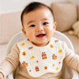 3 Pcs Set cream multi Print Soft Muslin Adjustable Button Closure & Wide Shoulder Size Bibs