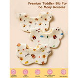 3 Pcs Set cream multi Print Soft Muslin Adjustable Button Closure & Wide Shoulder Size Bibs