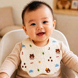 3 Pcs Set cream multi Print Soft Muslin Adjustable Button Closure & Wide Shoulder Size Bibs
