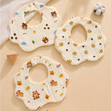 3 Pcs Set cream multi Print Soft Muslin Adjustable Button Closure & Wide Shoulder Size Bibs
