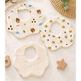 3 Pcs Set cream multi Print Soft Muslin Adjustable Button Closure & Wide Shoulder Size Bibs