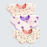 3 Pcs Set Pink Purple Print Soft Muslin Adjustable Button Closure & Wide Shoulder Size Bibs