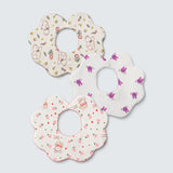 3 Pcs Set Pink Purple Print Soft Muslin Adjustable Button Closure & Wide Shoulder Size Bibs