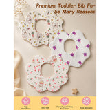 3 Pcs Set Pink Purple Print Soft Muslin Adjustable Button Closure & Wide Shoulder Size Bibs