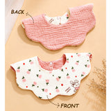 3 Pcs Set Pink Purple Print Soft Muslin Adjustable Button Closure & Wide Shoulder Size Bibs