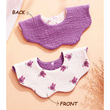 3 Pcs Set Pink Purple Print Soft Muslin Adjustable Button Closure & Wide Shoulder Size Bibs