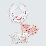 3 Pcs Set Polka Rabbit Print Premium Adjustable Button Closure & Wide Shoulder Size Bibs