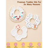 3 Pcs Set Polka Rabbit Print Premium Adjustable Button Closure & Wide Shoulder Size Bibs