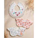 3 Pcs Set Polka Rabbit Print Premium Adjustable Button Closure & Wide Shoulder Size Bibs