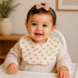 3 Pcs Squirrel & Leaf Print Petal style muslin Bibs Set with Bow rubber band, Muslin Adjustable Button Closure & Wide Shoulder Size Bibs