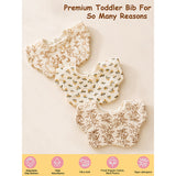 3 Pcs Squirrel & Leaf Print Petal style muslin Bibs Set with Bow rubber band, Muslin Adjustable Button Closure & Wide Shoulder Size Bibs