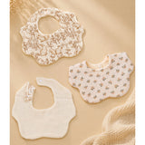 3 Pcs Squirrel & Leaf Print Petal style muslin Bibs Set with Bow rubber band, Muslin Adjustable Button Closure & Wide Shoulder Size Bibs