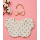 3 Pcs Squirrel & Leaf Print Petal style muslin Bibs Set with Bow rubber band, Muslin Adjustable Button Closure & Wide Shoulder Size Bibs