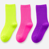 3pcs Fluoroscent Green, Violet, Pink Socks set for kids, 2yrs - 5yrs