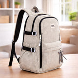 Black & Cream Checkered School Backpack with Bow & Heart Keychain for Kids & Teens