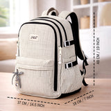 Black & Cream Checkered School Backpack with Bow & Heart Keychain for Kids & Teens