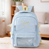 Pastel Blue Bow Multi-Pocket School Backpack for Kids & Teens