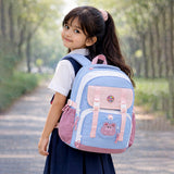 Blue, Pink & Purple Color-Block with Character Pouch School Backpack for Kids