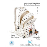 Cream Polka Dot Honey Bear Print School Backpack with Detachable Plush Dog Keychain for Kids