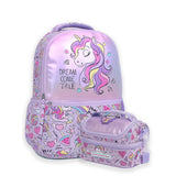 2pcs set of  Hologram Unicorn School Backpack & matching Lunchbag for Kids, 5yrs - 10yrs