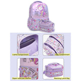 2pcs set of  Hologram Unicorn School Backpack & matching Lunchbag for Kids, 5yrs - 10yrs