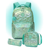 3pcs Shiny Mint Star Matching Backpack, Lunch Bag and Stationery Pouch, 8 yrs to Adults