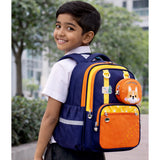 Navy Blue & Orange Fox School Backpack with Detachable Pouch for Kids