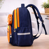 Navy Blue & Orange Fox School Backpack with Detachable Pouch for Kids