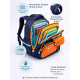 Navy Blue & Orange Fox School Backpack with Detachable Pouch for Kids