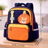 Navy Blue & Orange Fox School Backpack with Detachable Pouch for Kids