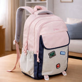 Pink & Grey Badge styled School Backpack for Kids & Teens
