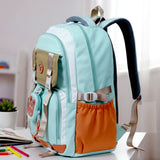 Teal, Orange & Brown Color-Block with Character Pouch School Backpack for Kids