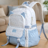 White & Blue Star Print, Ear Detailed School Backpack for Kids