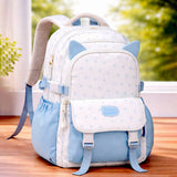 White & Blue Star Print, Ear Detailed School Backpack for Kids