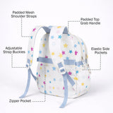 White Multicolor Star Print with Front Bungee Pocket School Backpack with Detachable Plush Star Keychain & Star Pins for Kids
