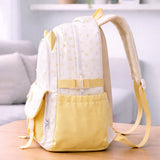 White & Pastel Yellow Star Print, Ear Detail School Backpack for Kids