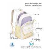 White & Pastel Yellow Star Print, Ear Detail School Backpack for Kids