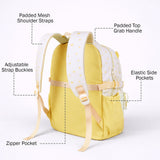 White & Pastel Yellow Star Print, Ear Detail School Backpack for Kids