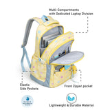 Pastel Yellow Star Print with Front Bungee Pocket School Backpack with Detachable Plush Star Keychain & Star Pins for Kids