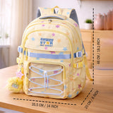 Pastel Yellow Star Print with Front Bungee Pocket School Backpack with Detachable Plush Star Keychain & Star Pins for Kids