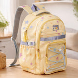 Pastel Yellow Star Print with Front Bungee Pocket School Backpack with Detachable Plush Star Keychain & Star Pins for Kids