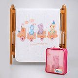 Bear Toy Train Super Soft Muslin Cotton Blanket for Newborns & Infants with Free Storage Pouch