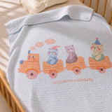 Bear Toy Train Super Soft Muslin Cotton Blanket for Newborns & Infants with Free Storage Pouch