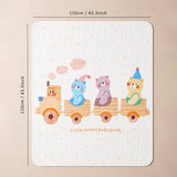 Bear Toy Train Super Soft Muslin Cotton Blanket for Newborns & Infants with Free Storage Pouch