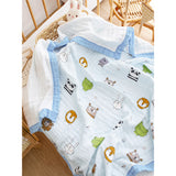 Blue Animal Kingdom, Super Soft Breathable Pure Muslin Cotton Blanket for Newborns & Infants with free storage pouch